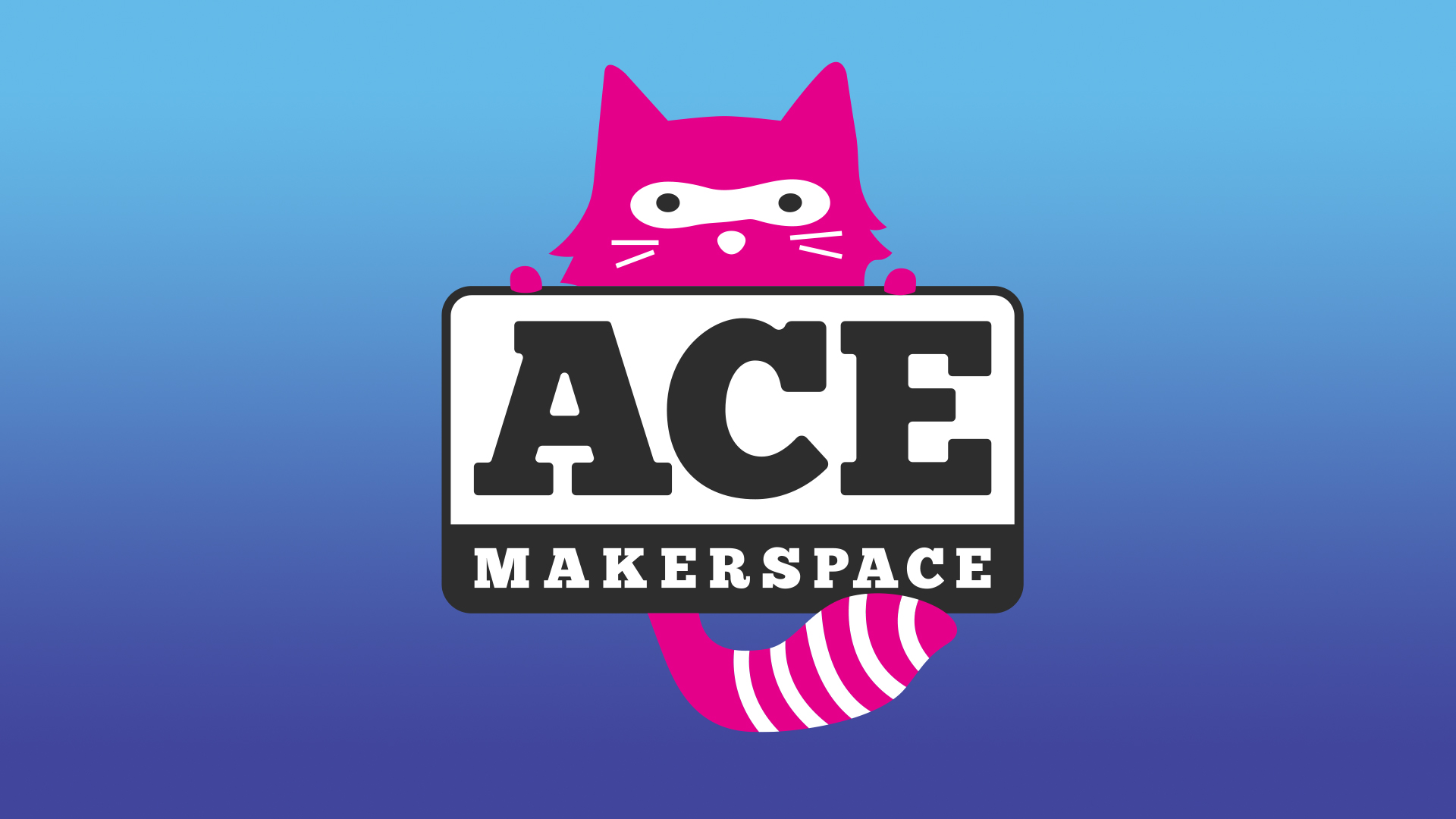 Pink critter Ace Logo, Blue Background